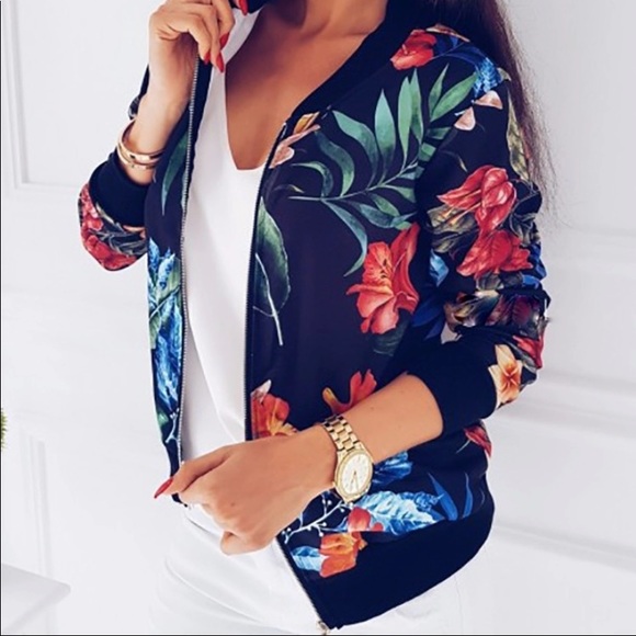 Blue floral bomber jacket - Picture 2 of 5